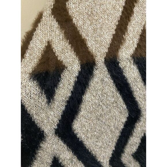 Jodifl Tan Brown Black Geometric Faux Hair Print Cardigan Sz L Western Soft Open - Picture 6 of 16